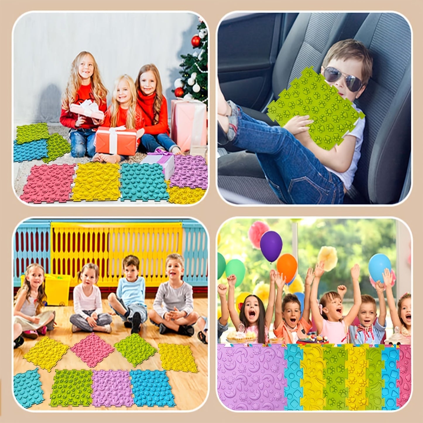 Sensory Tiles Puzzle Floor Mat - Set of 8 Pieces for Children's Sensory Room, Textured Rug Carpet, Orthopedic Massage Mat for Autism - Silicone Massage Mat for Kids with Sensory Needs