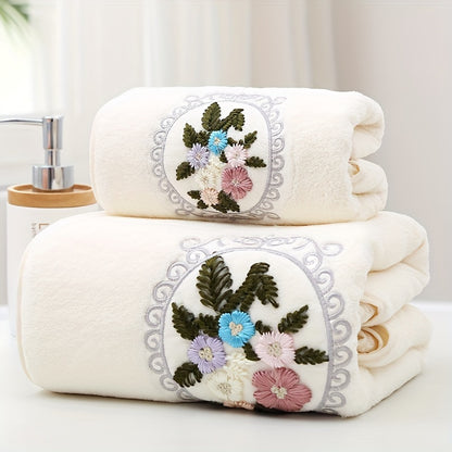 Self-gauze Flower Bath Towel + Towel,2pcs set includes Flower 1pc Bath Towel and 1pc Bath Towel, Thickened Soft Striped Bath Towel. Absorbent and quick-drying, suitable for swimming and