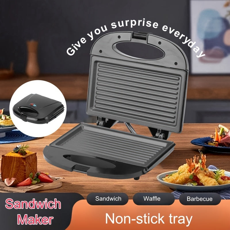 Compact 3-in-1 European Plug Sandwich Maker & Breakfast Toaster with Wide, Deep Pan, Portable Non-Stick Grill, Quick Heat, and Easy to Clean Surface. Perfect for Cheese, Steak, and No Oil