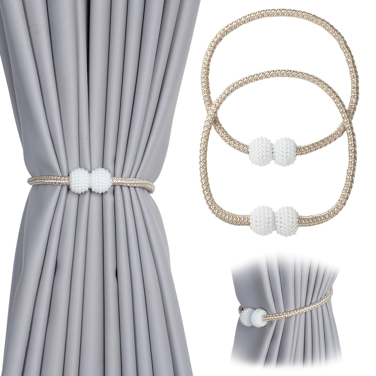 Two Magnetic Curtain Tiebacks - Stylish Rope Holders for Adding Elegance to Home & Office Window Drapes