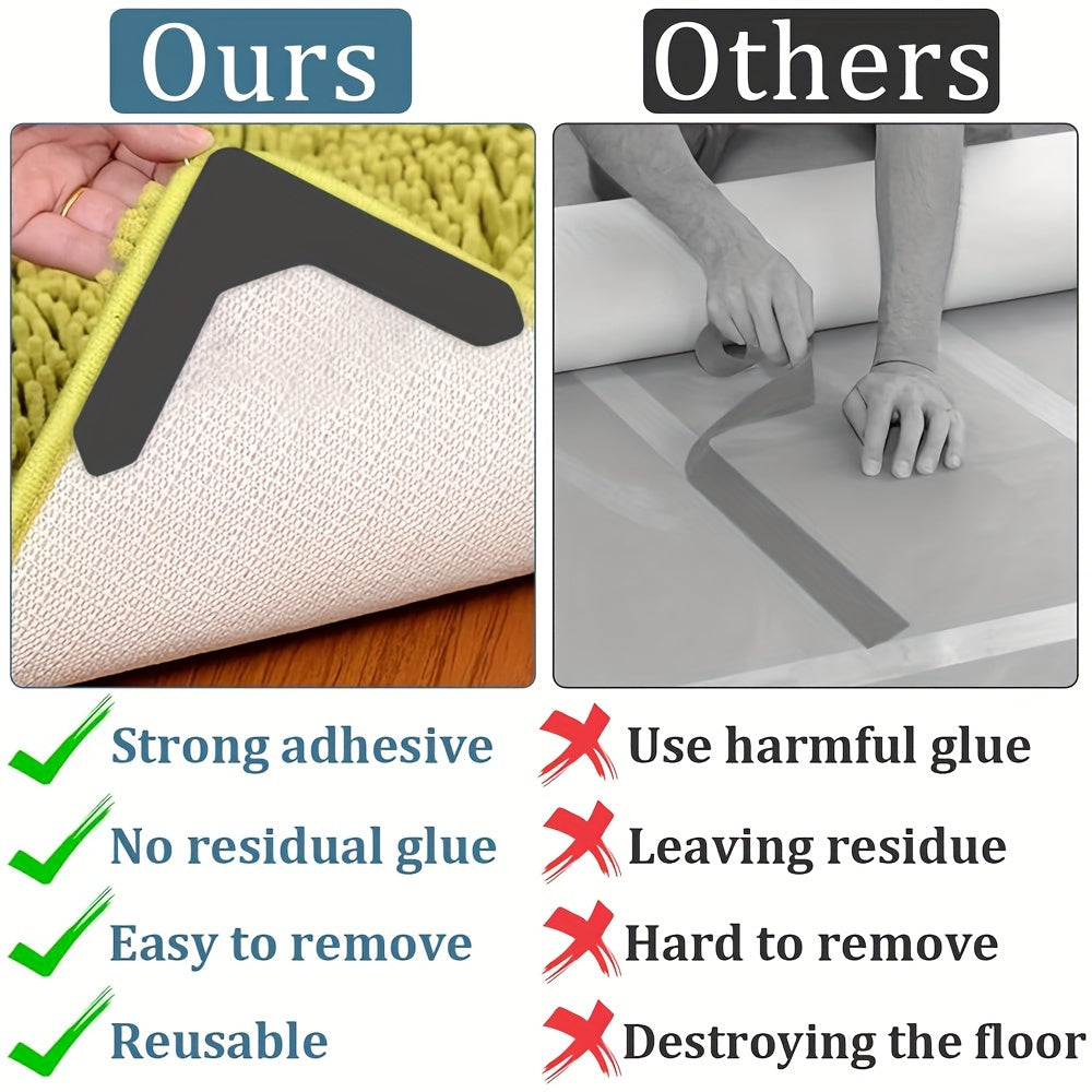 36 pieces of washable rug stoppers, designed to prevent sliding and keep area rugs in place on hardwood floors. These reusable carpet stickers feature double-sided adhesive non-slip carpet tapes.