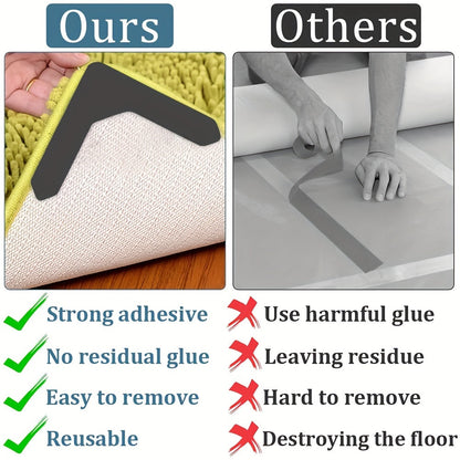 36 pieces of washable rug stoppers, designed to prevent sliding and keep area rugs in place on hardwood floors. These reusable carpet stickers feature double-sided adhesive non-slip carpet tapes.