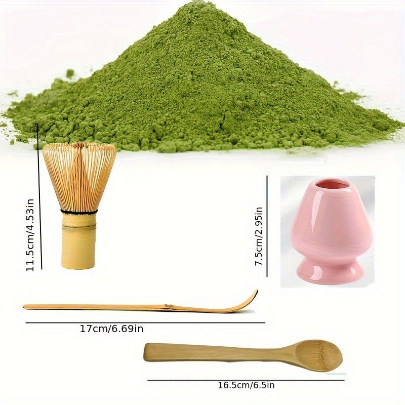 Set of 4 and 8 pieces Matcha Tea Set includes a Matcha Bowl, Matcha Whisk, Whisk Holder, Traditional Spoon, Tea Spoon, Tea Cloth, Spoon Rest, Pink Matcha Powder Sifter, Matcha Latte Coffee, Tools for Matcha Desserts, and a 500ml/16.90oz Salad Bowl.