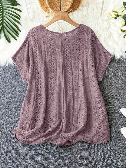 Stylish V-Neck Blouse with Batwing Sleeves in Dark Purple - Casual, Semi-Sheer Top for Any Season