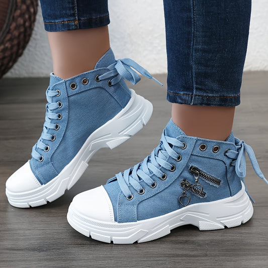 2025 Spring Autumn Women's High Heel Shoes with Thick Sole and Round Toe, featuring Breathable Outdoor Casual design. Heightening Zipper for easy wearing. Made with PVC Sole and Fabric