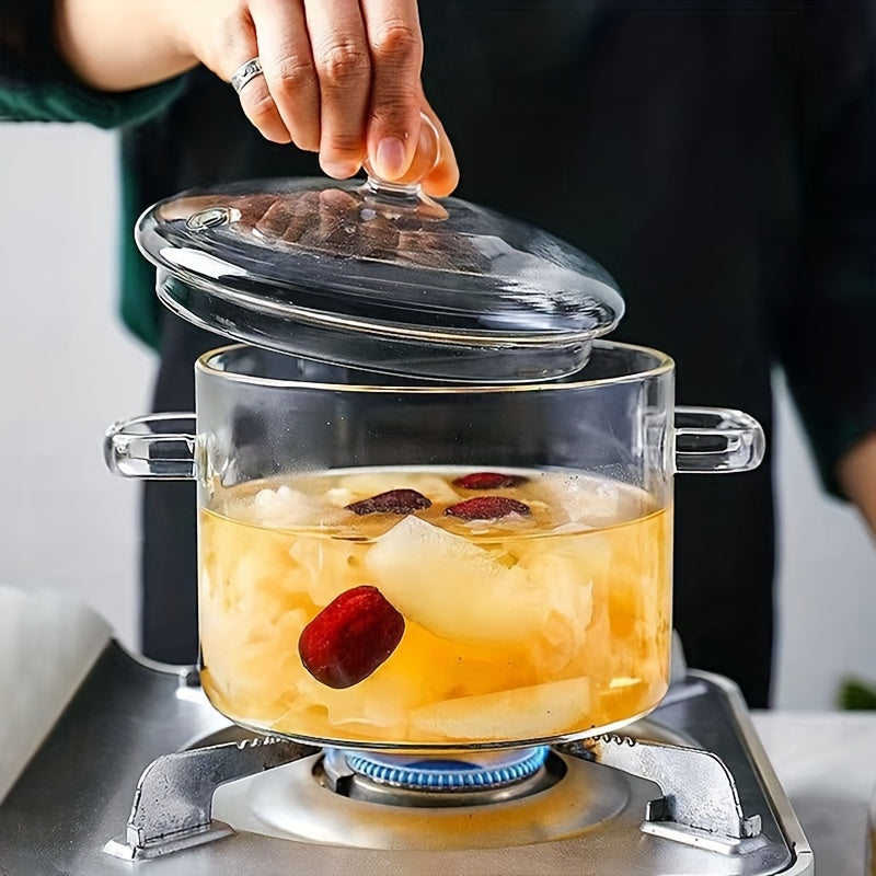 1.5L/2L Glass Cooking Pot with Lid - High-Quality Borosilicate Material, Suitable for Gas & Induction Stoves, Ideal for Soups, Stews, and Noodles