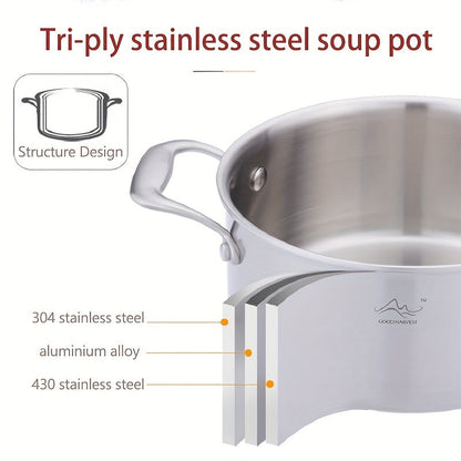 Upgrade your kitchen with our Premium 2.5L Tri-Ply Stainless Steel Soup Pot. This induction-compatible pot is designed for durability and comes with a lid to help you create perfect soups, stews, and sauces. Don't miss out on this versatile cookware