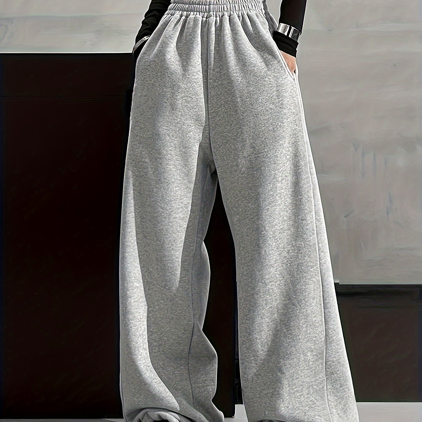 Solid color wide leg pants with pockets and tie, casual and comfortable women's clothing