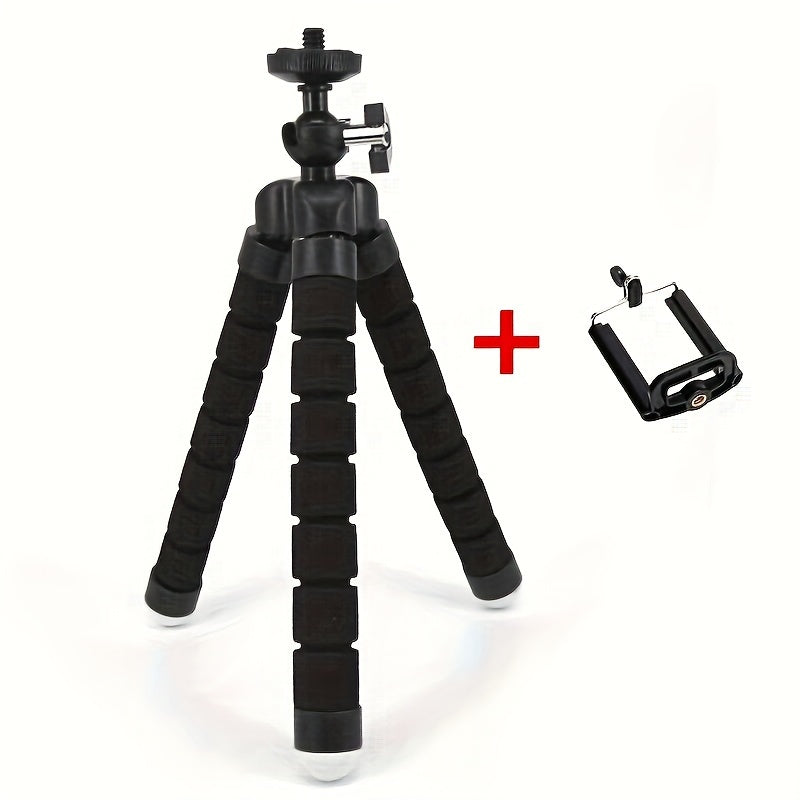 Durable octopus holder doubles as a camera stand for iPhones and other models. Foldable and versatile for photography.