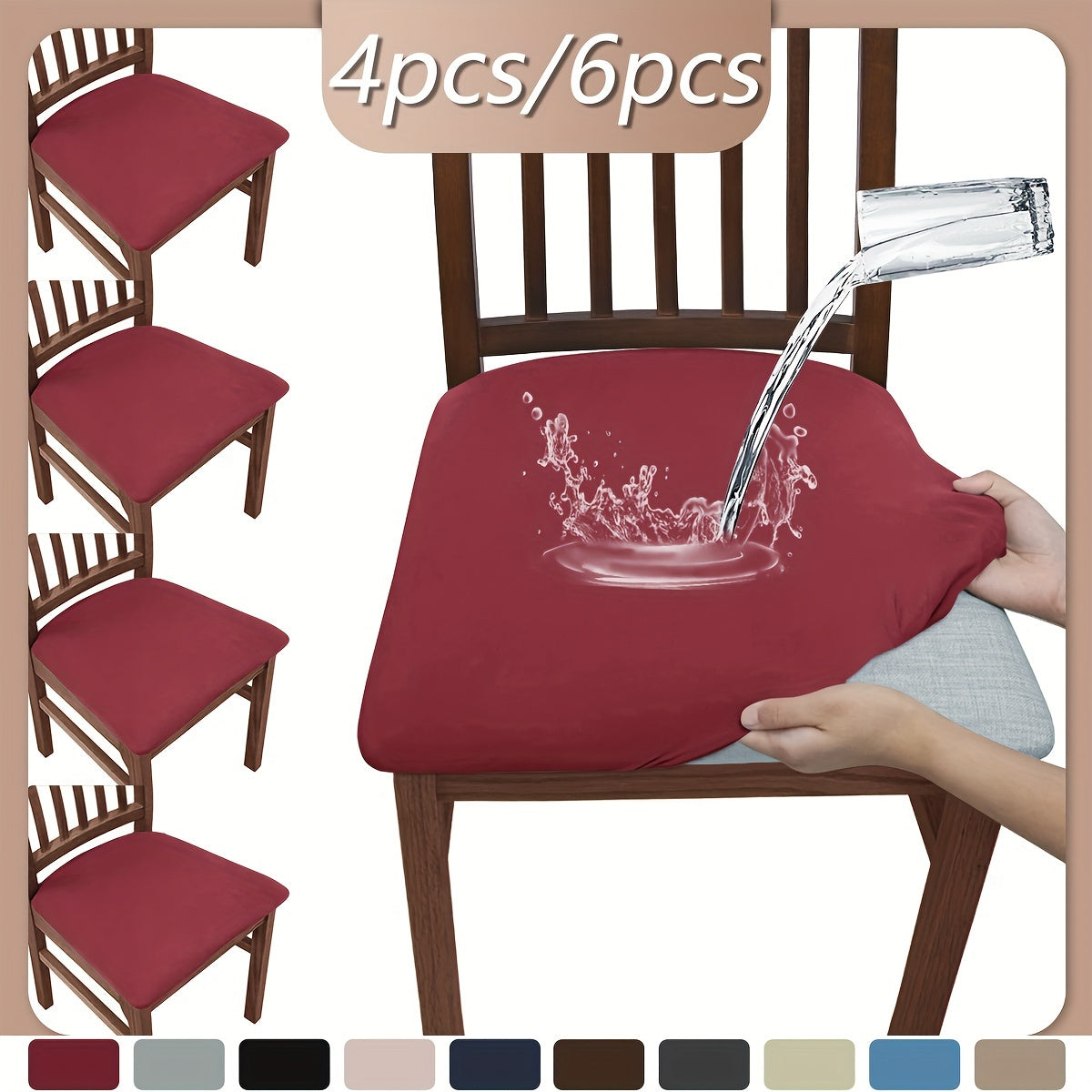 Highly elastic stool covers in solid colors, 4 or 6 pieces per set. Dustproof and water-resistant, washable and removable. Ideal for living rooms, dining rooms, and hotels.