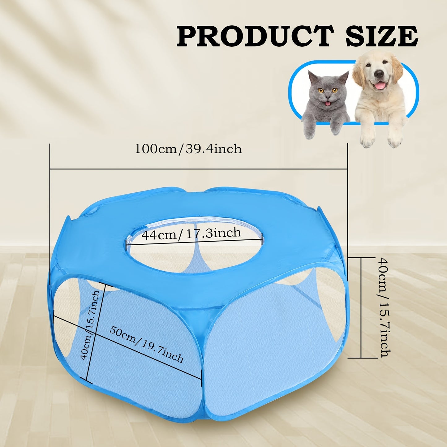 Small animal playpen with top cover, foldable and breathable, portable outdoor sports fence for small pets.