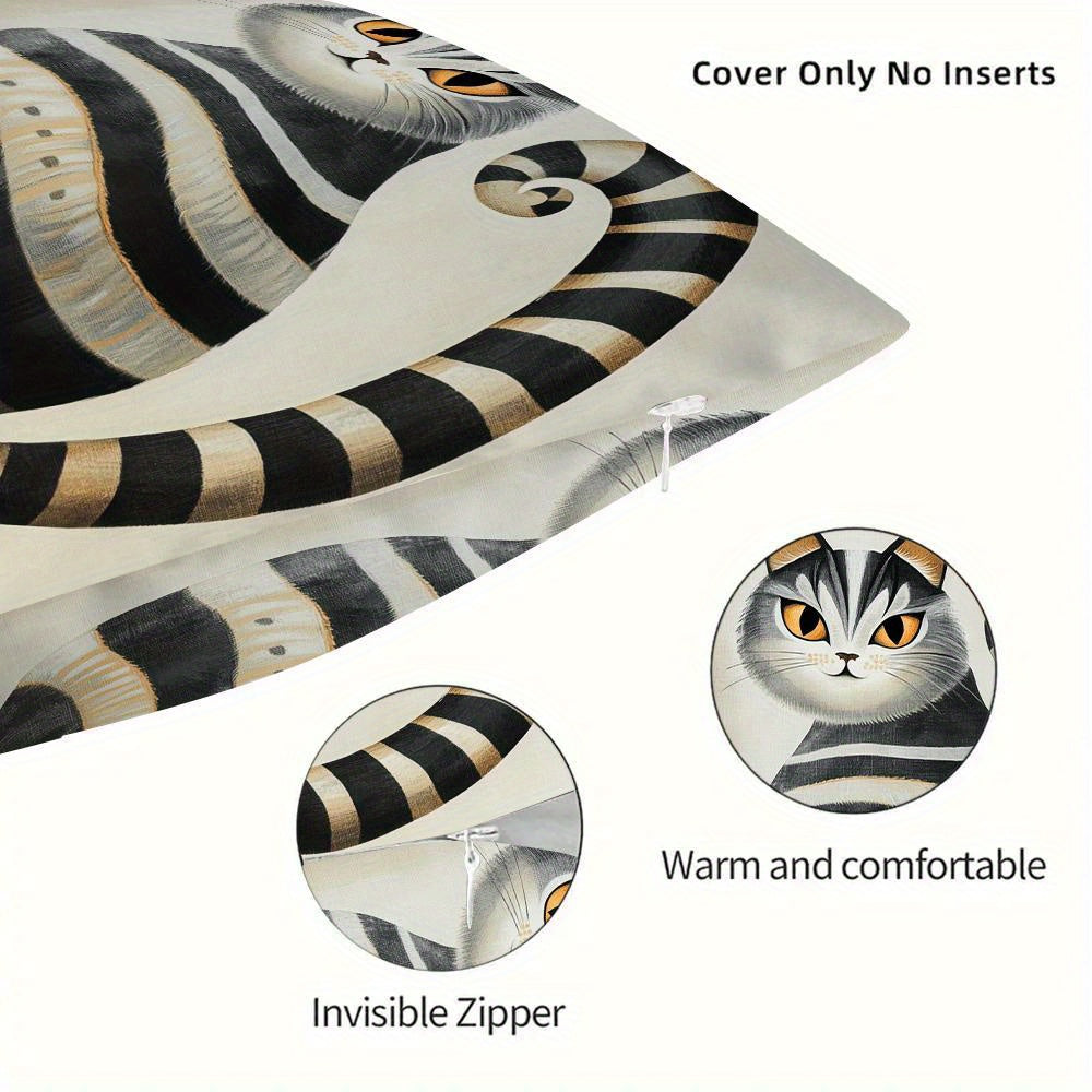 Add a touch of charm to your living room or bedroom sofa with this adorable Cat-Themed Decorative Cushion Cover, measuring 45.01cm. Made from machine washable polyester, this cover is perfect for cat lovers looking to add a cute and funny touch to their