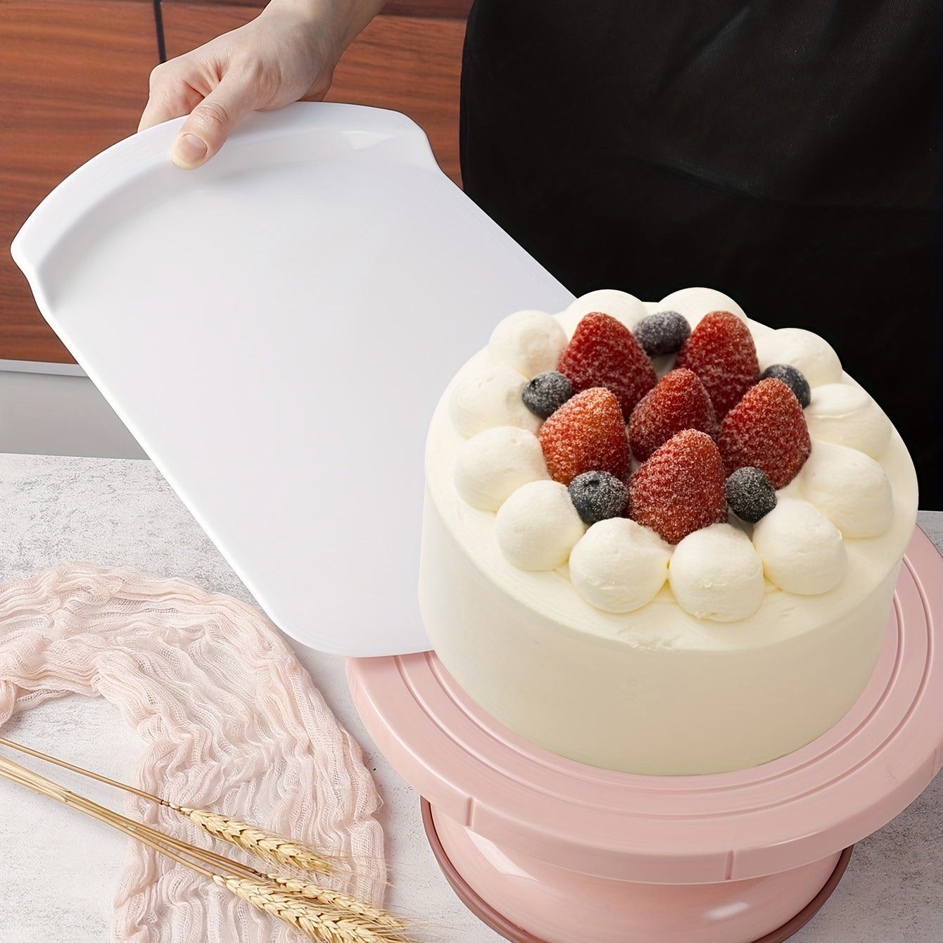 Cake Safe Lifter Transfer Shovel - A versatile kitchen tool for baking homemade pizza, bread, cake, and pie. This plastic cookie spatula also functions as a bottom mover scraper and bread and pizza dough cutter. Measuring at 32.0cm x 23.88cm x 1.52cm