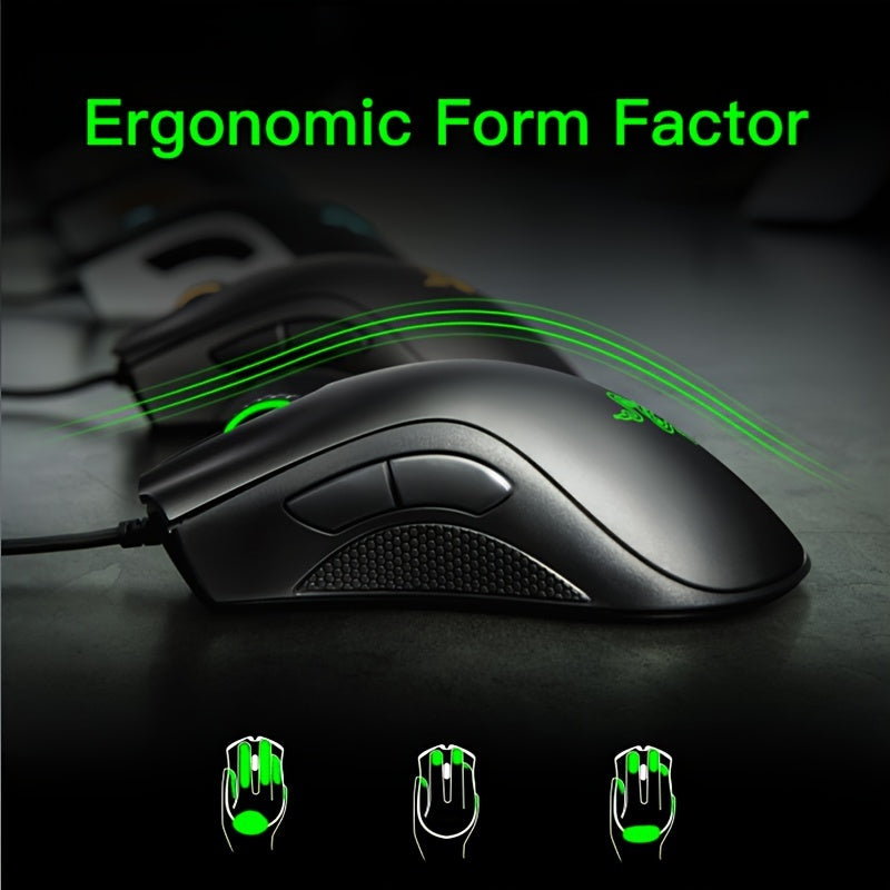 Razer DeathAdder Essential проводная игровая мышь - оптический сенсор, 6400 DPI, эргономичный дизайн для правшей, USB подключение, совместима с Windows 10, черная или белая