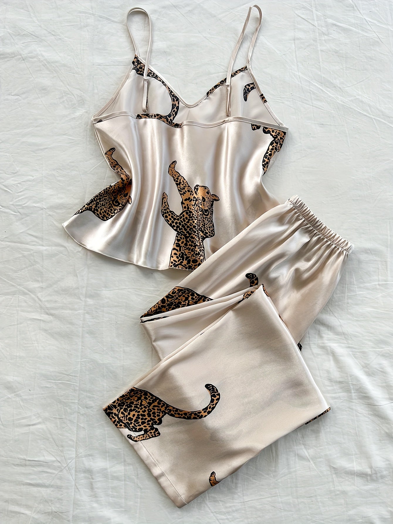 Leopard Print V-Neck Suspender Pajama Set