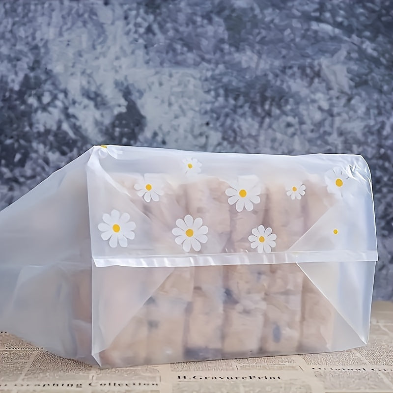 50 Thickened White Daisy Frosted Plastic Bags with Handles for Gifts - Transparent, Reusable Packaging with Easy Carry Handle