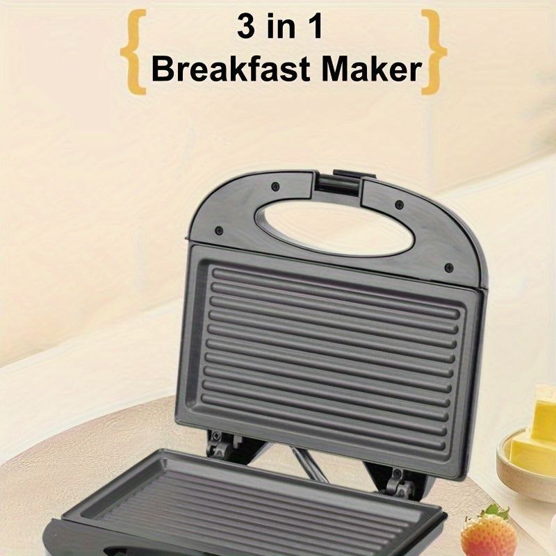 Compact 3-in-1 European Plug Sandwich Maker & Breakfast Toaster with Wide, Deep Pan, Portable Non-Stick Grill, Quick Heat, and Easy to Clean Surface. Perfect for Cheese, Steak, and No Oil