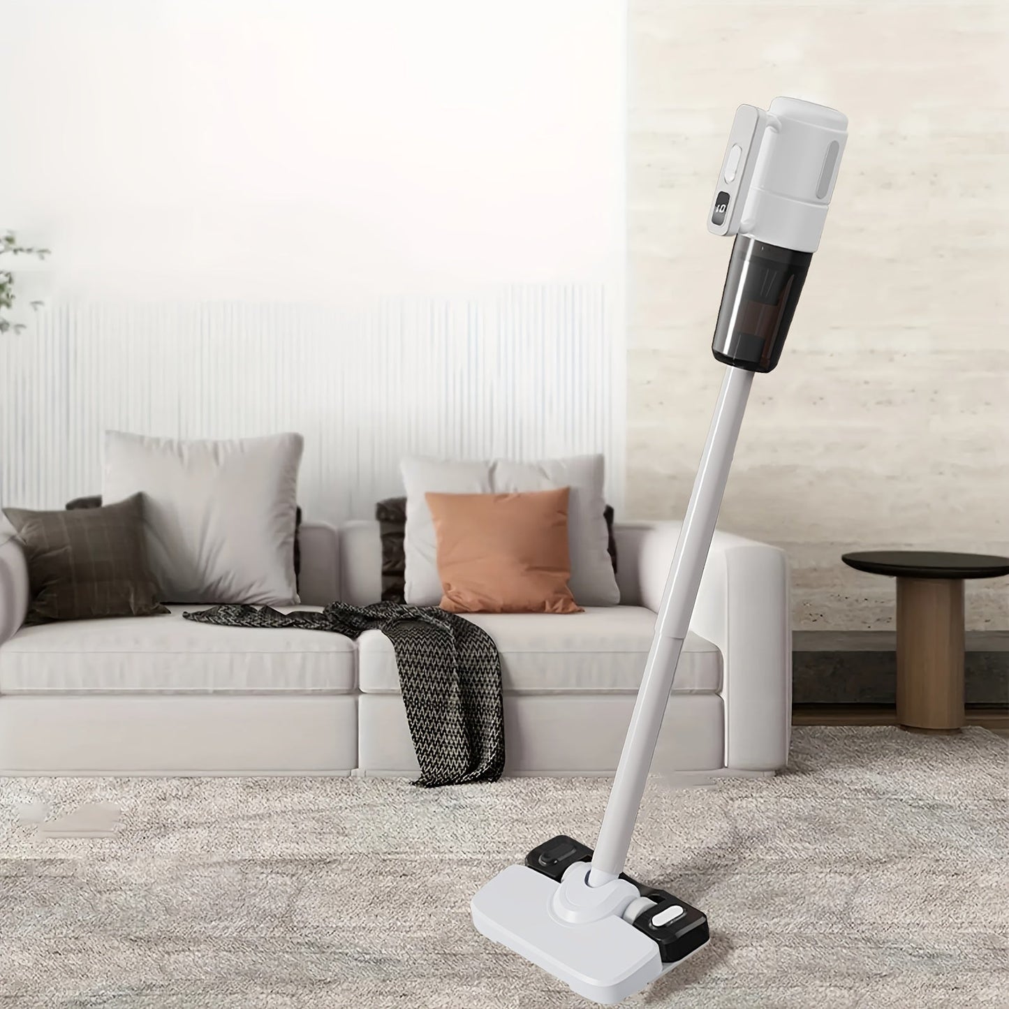 Cordless Vacuum Cleaner Kit with 5 Functions - Strong Suction for Hardwood, Carpet, and Pet Hair - Simple One-Click Operation with Various Attachments, Rechargeable via USB, Stylish White & Black Design