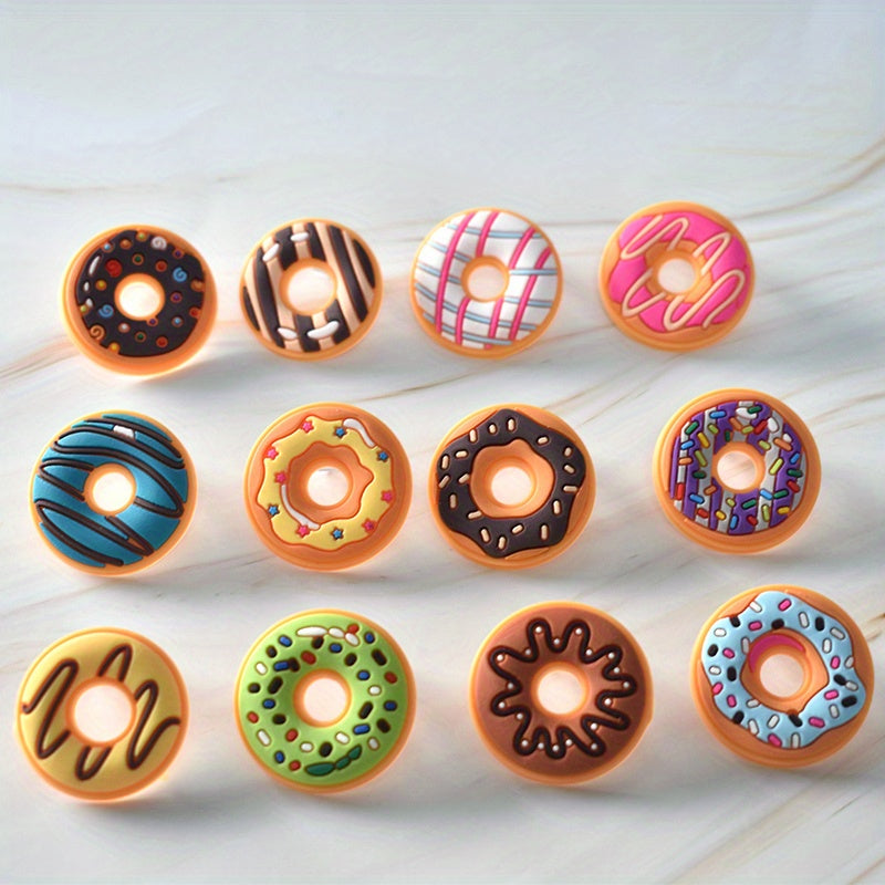 Set of 12 Donut-Shaped Straw Toppers, Made of Plastic, Environmentally Friendly with No Electricity Needed, Perfect for Parties and Gifting as Fun Decorations