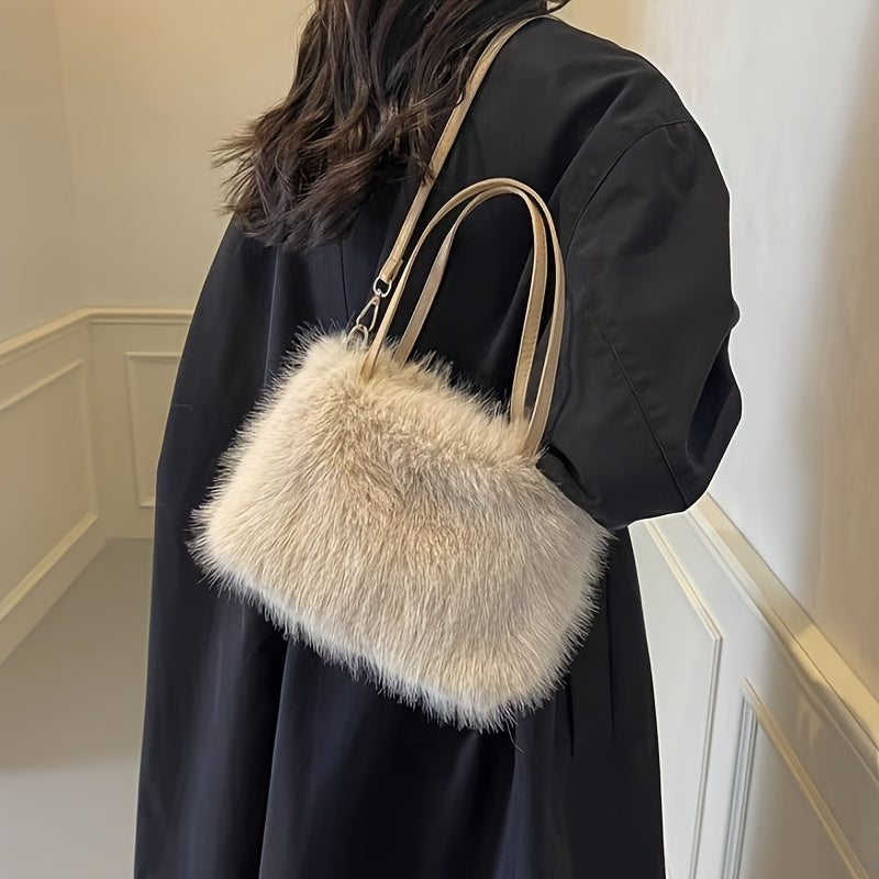 Women's Faux Fur Shoulder Bag, Chic and Comfortable, Adorable Crossbody Bag for Fall/Winter, Available in Pink, Coffee, Beige, and Black, Easily Foldable and does not include any accessories