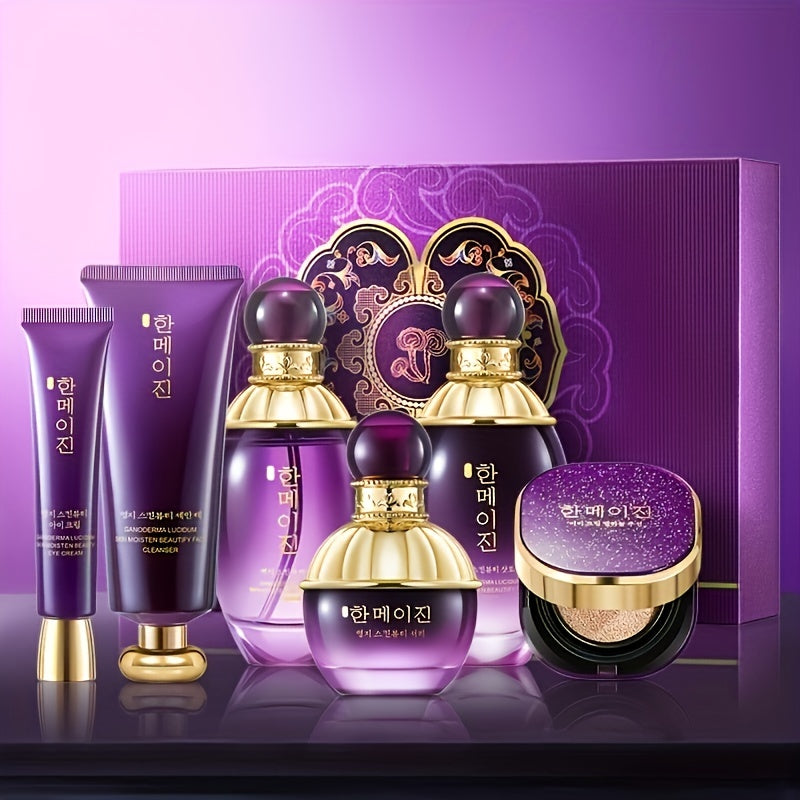 6pcs Hanmj Skin Purple Ganoderma Lucidum Moisturizing Beauty Set Box - Hydrating skincare gift for moms and girlfriends, Mother's Day special, alcohol-free, glycerin-rich, suitable for all