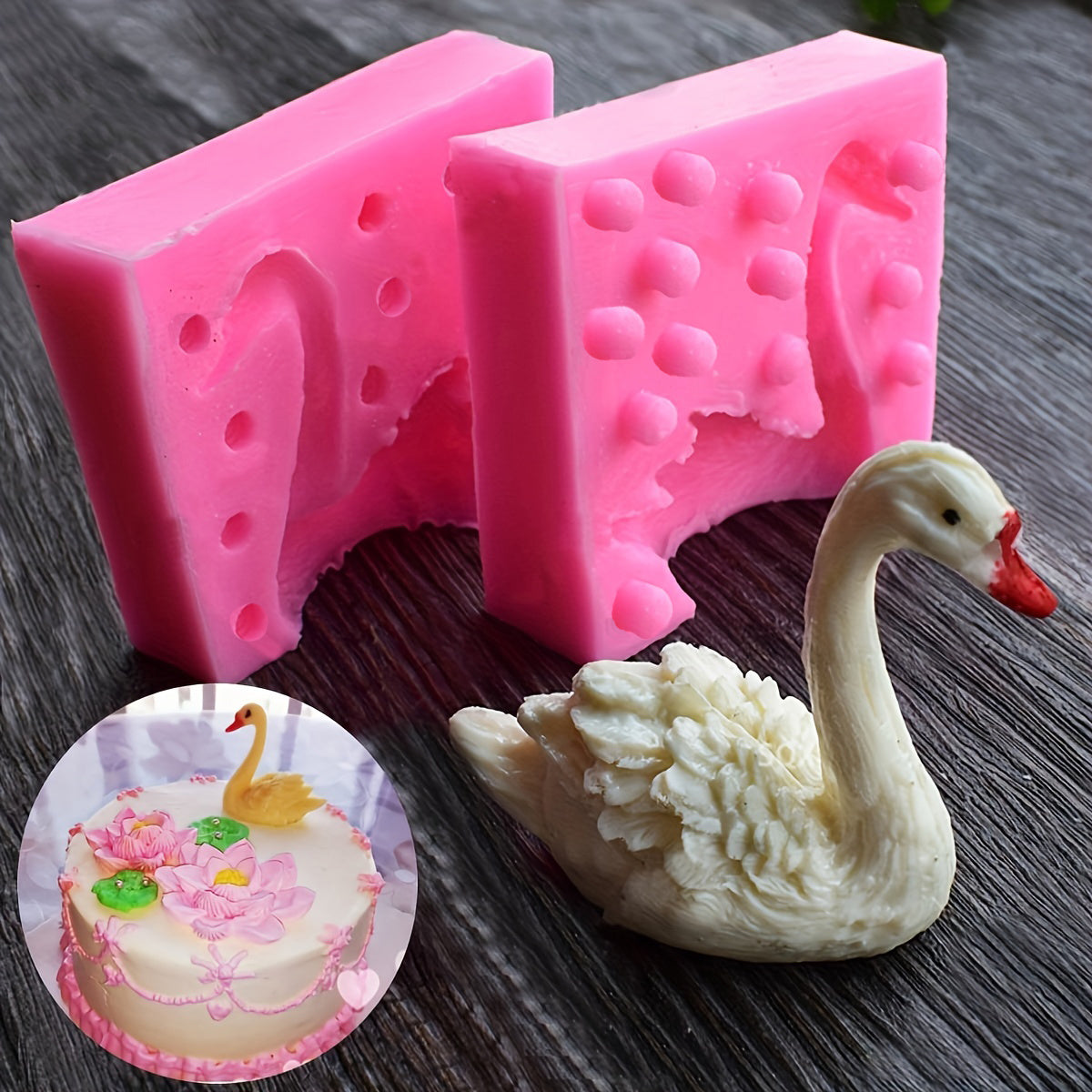 Silicone mold for creating a beautiful 3D swan design, perfect for making fondant candles, chocolate cakes, and decorating baked goods. This baking tool is both practical and aesthetically pleasing.