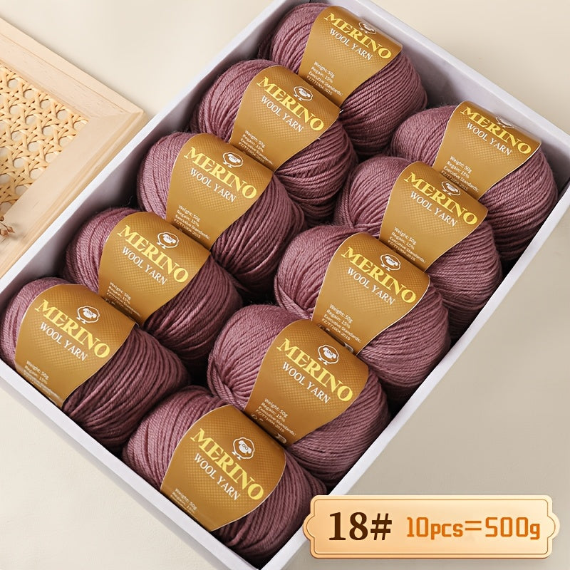 10 JIUWEIDIAOWANG Merino Wool Yarn balls, 500g each, 212 Medium Weight, Hand-Dyed DIY material for knit apparel - Multicolor Gradient, Chunky & Fine Blend, Camel Hair, Autumn Winter.