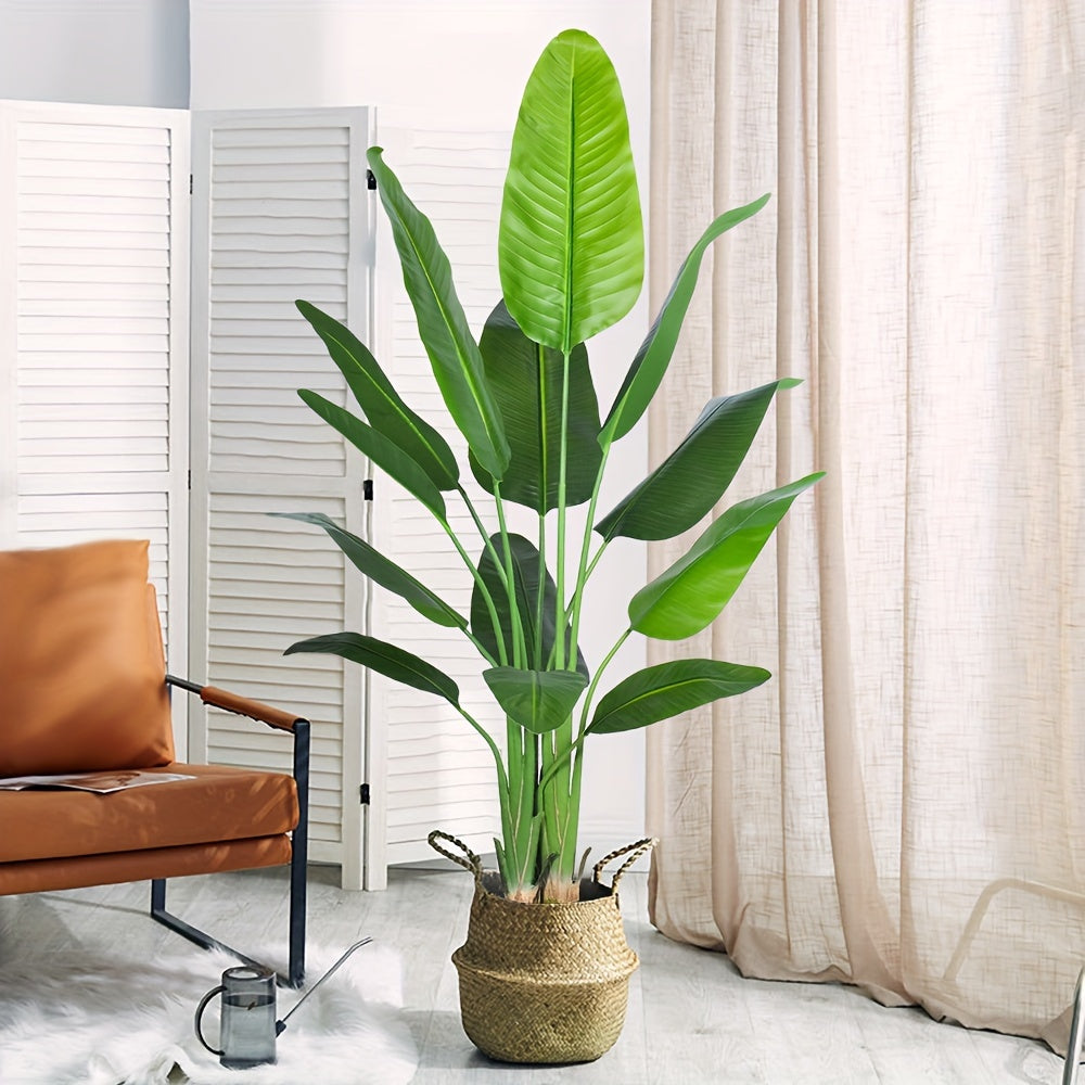 1pc Artificial Bird of Paradise plant with realistic leaves and durable pot, suitable for indoor and outdoor home decor. Branches are adjustment-free.