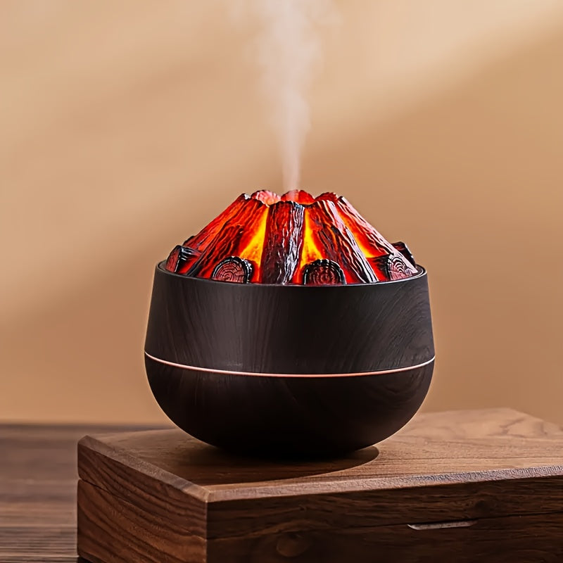 Charcoal fire humidifier with USB power and night light - ideal for home and bedroom ambiance.