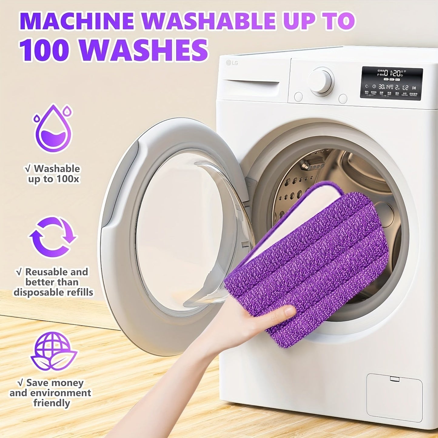 Set of 2 reusable microfiber spray mop cloths, trapezoidal electric mop pads, easily washable in machine, perfect for replacing old floor cleaner pads, essential cleaning supplies and accessories.