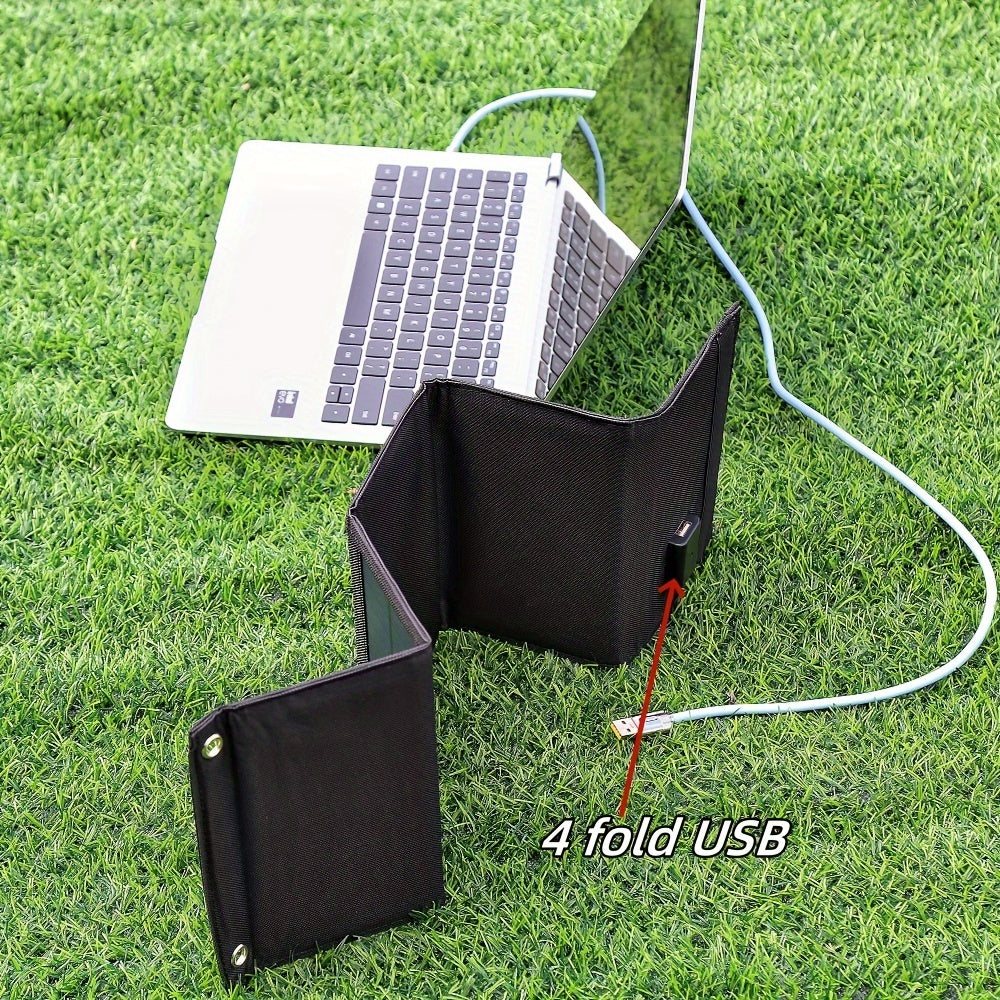 Portable 4-Fold Solar Panel with USB - Perfect for Outdoor Travel & Camping, Charges Devices, Foldable, Includes Battery Pack