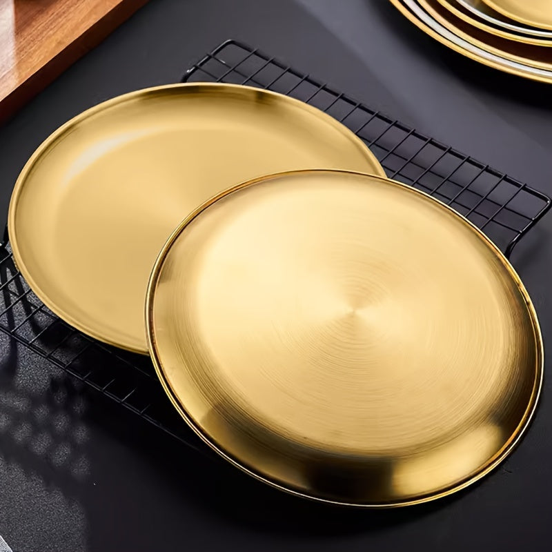 12 pieces of thickened stainless steel plates in Korean style for serving roast meat and snacks, suitable for home, kitchen, and restaurant use.