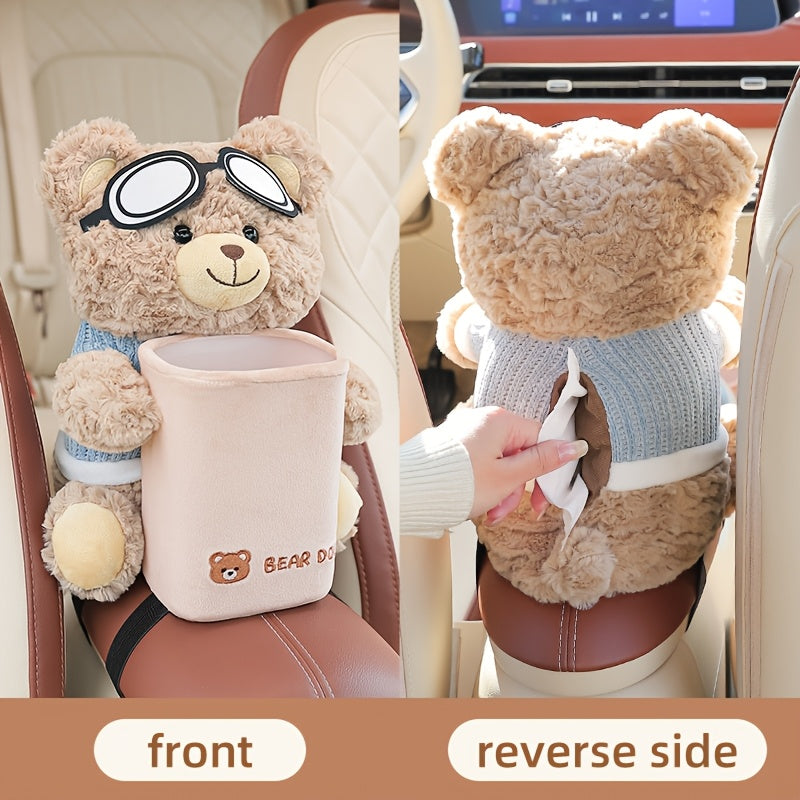 Car tissue holder and trash can combo for cute and original car storage. Suitable for car armrest interior accessories.