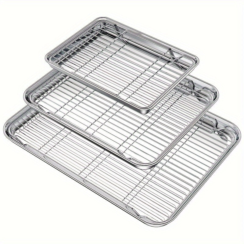 Stainless Steel Baking Sheet Set with Cooling Rack - Ideal for Grilling Meat and Chicken - Available in 3 Sizes