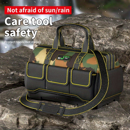 Electrician-specific camouflage bag with thickened materials, sturdy and durable, multi-functional with large capacity pockets and ABS wear-resistant design.