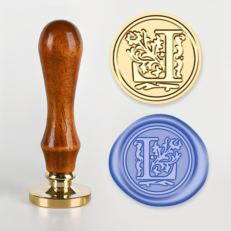 1 set of a 26-letter series Wax Seal Stamp with a Retro Wood Handle and Brass Head for various uses such as Thanksgiving Cards, Envelopes, Gift Wrapping, and Wedding Invitations featuring a