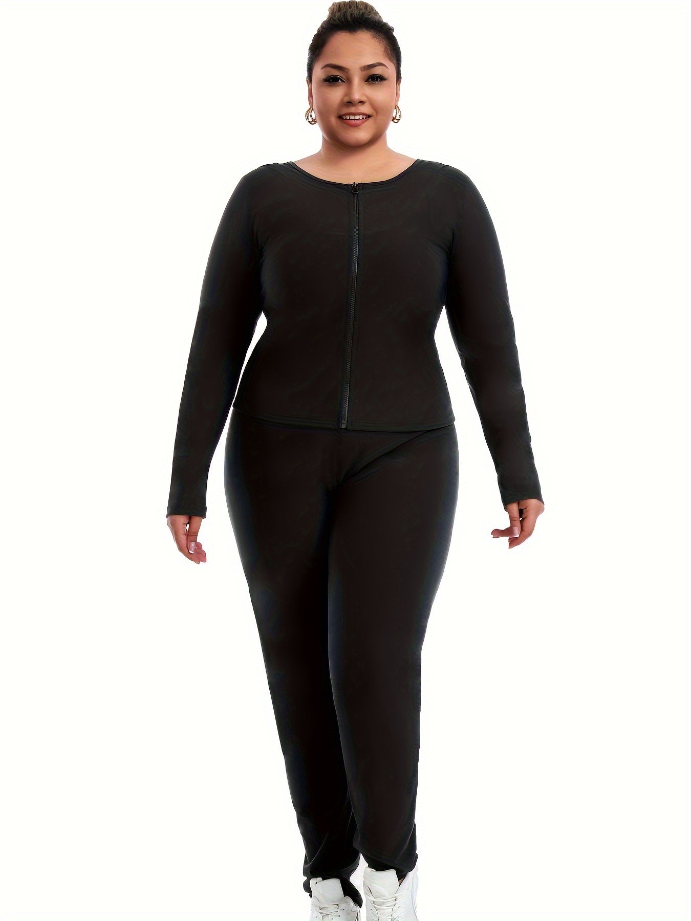 Womens long-sleeved yoga suit for body shaping, sauna suit, 2 pieces