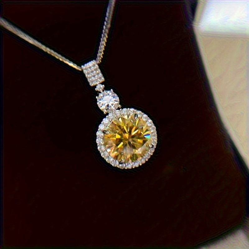 Luxurious and sexy, this versatile necklace features a 6.1ct yellow Moissanite pendant on an 18K gold plated 925 sterling silver chain. Perfect for parties and festive celebrations, this stunning piece of jewelry is suitable for all seasons.