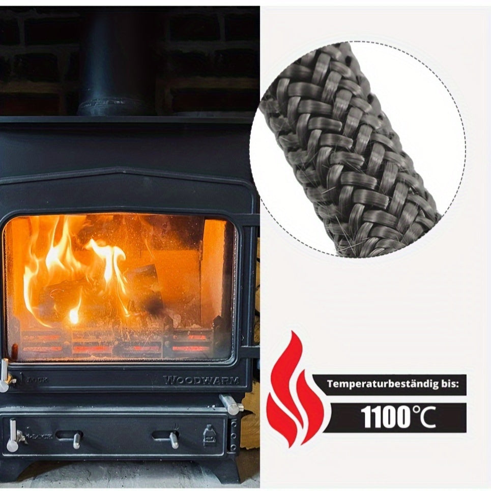 Fireproof seal rope gasket designed for wood burning stove doors, suitable for diameters ranging from 6-12mm. This gasket comes in a 2 meter length and is highly resistant to high temperatures. A must-have accessory for home heating, specifically for