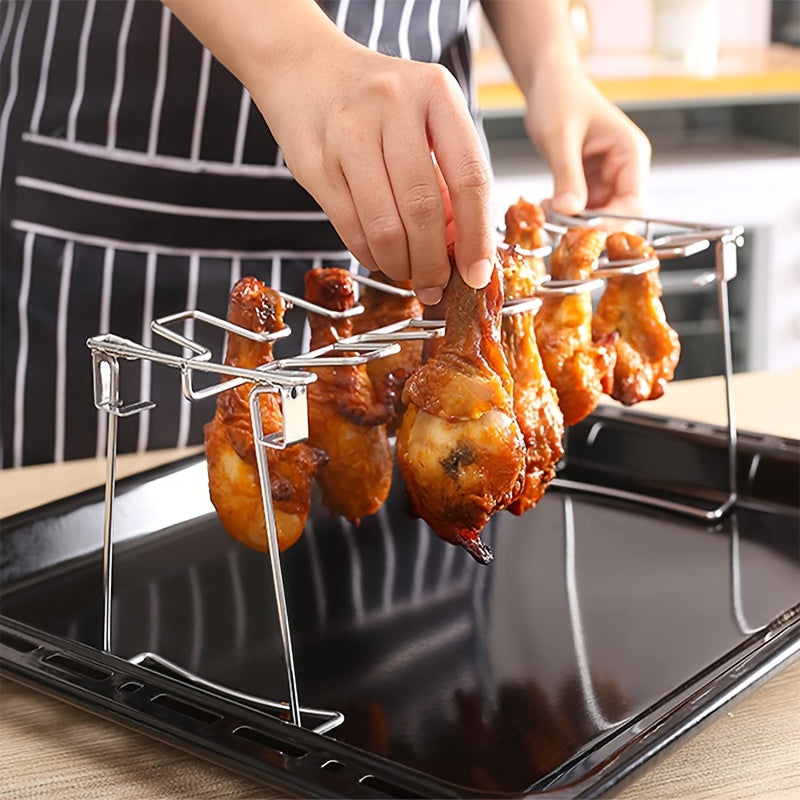 Vertical Stainless Steel Rack for Chicken Legs & Wings - Convenient Foldable Stand for BBQ, Smoker, or Oven - Perfect for Picnics, Camping, and Cooking - Compact Kitchen Tool for Easy Storage