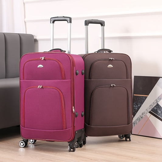 Suitcases measuring 50.8cm and 60.96cm with multi-color options, spinner wheels, telescopic iron handle, combination lock, and durable zipper closure. Ideal for secure and stylish travel