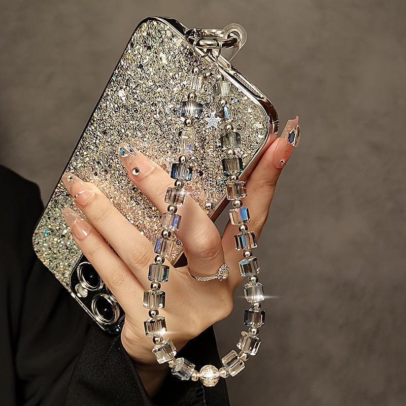 High-end crystal bead hand chain with phone case clip.