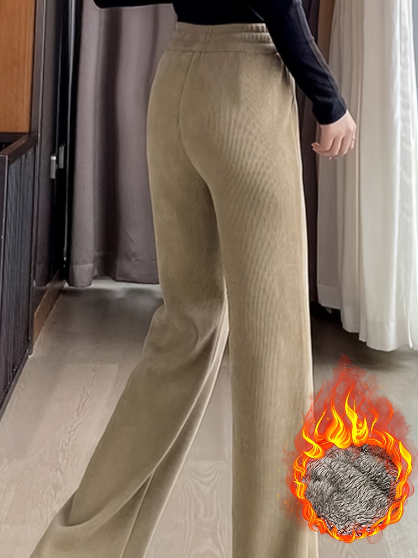 Fleece-lined corduroy wide-leg pants for women - cozy, elegant, and warm winter joggers with drawstring waist.