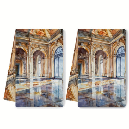 Set of 2 Ultra Soft Kitchen Towels, 40.64x60.96 cm - Luxurious Polished Marble Floor Design, Highly Absorbent & Machine Washable Dish Hand Towels for Elegant Home Decor and Dish Drying