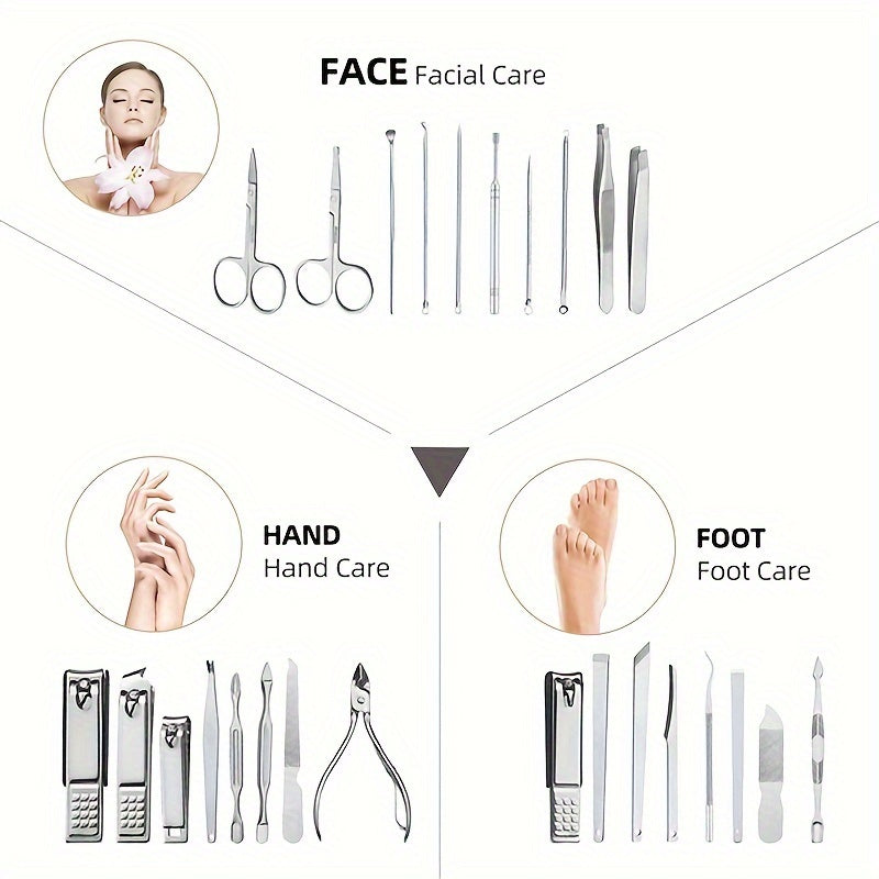 Nail clipper kit with 26 pieces for men and women, includes ear spoon and nail files.