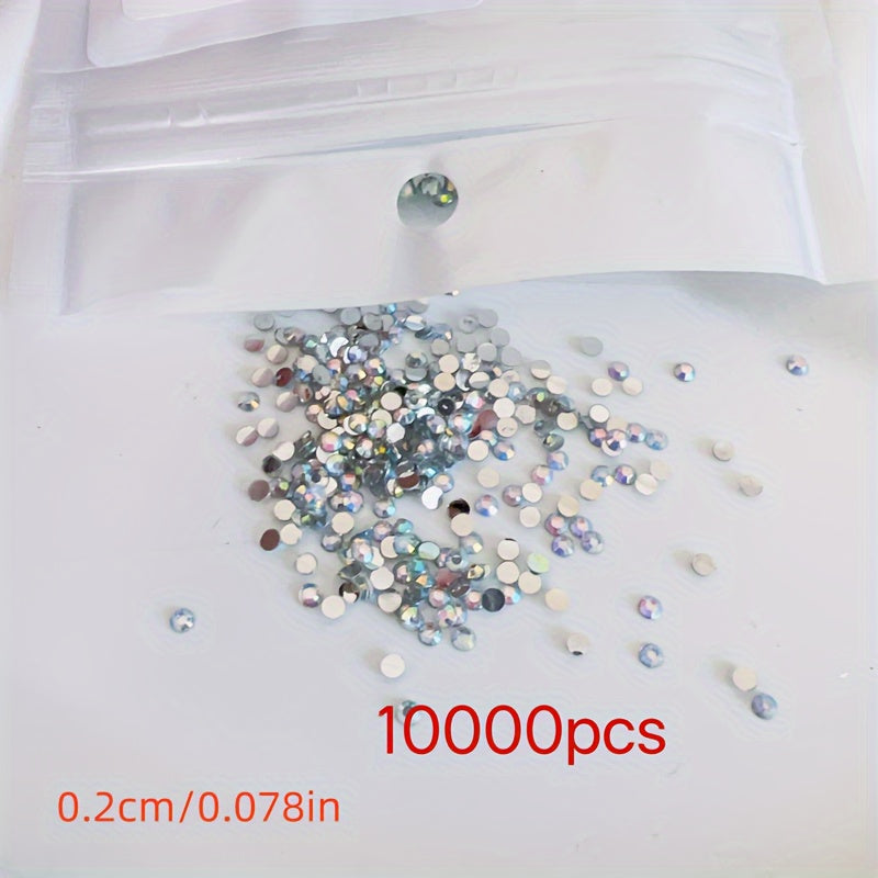 10,000 pieces of Crystal AB Flatback Rhinestones available for Nail Art, DIY Crafts, and Jewelry Making. These Non-Hotfix Resin Gems are perfect for adding a touch of sparkle to your projects.