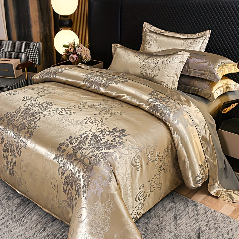 3-piece satin jacquard bedding set includes duvet cover and 2 pillowcases. Soft and smooth, suitable for bedrooms and guest rooms. Machine washable. Does not include duvet core.