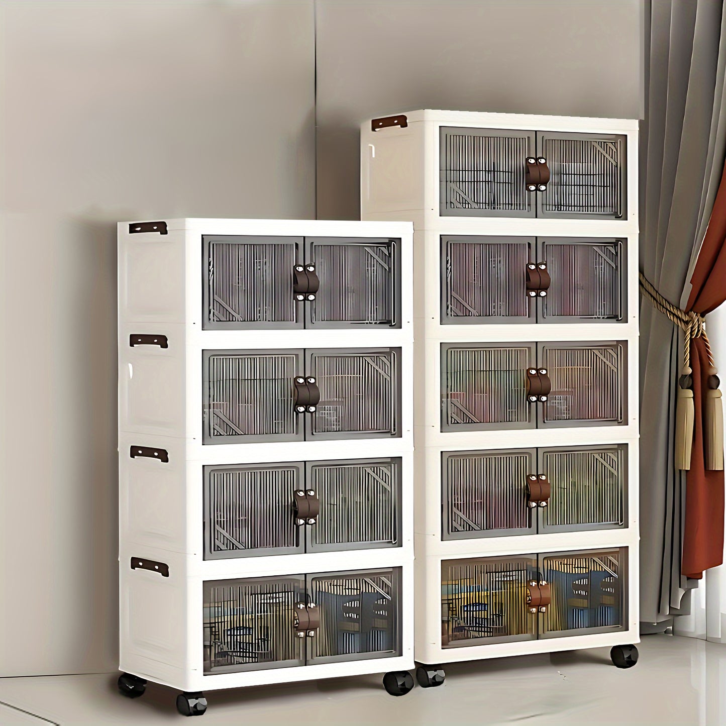 Waterproof storage bins with lids and doors, includes foldable shoe rack.