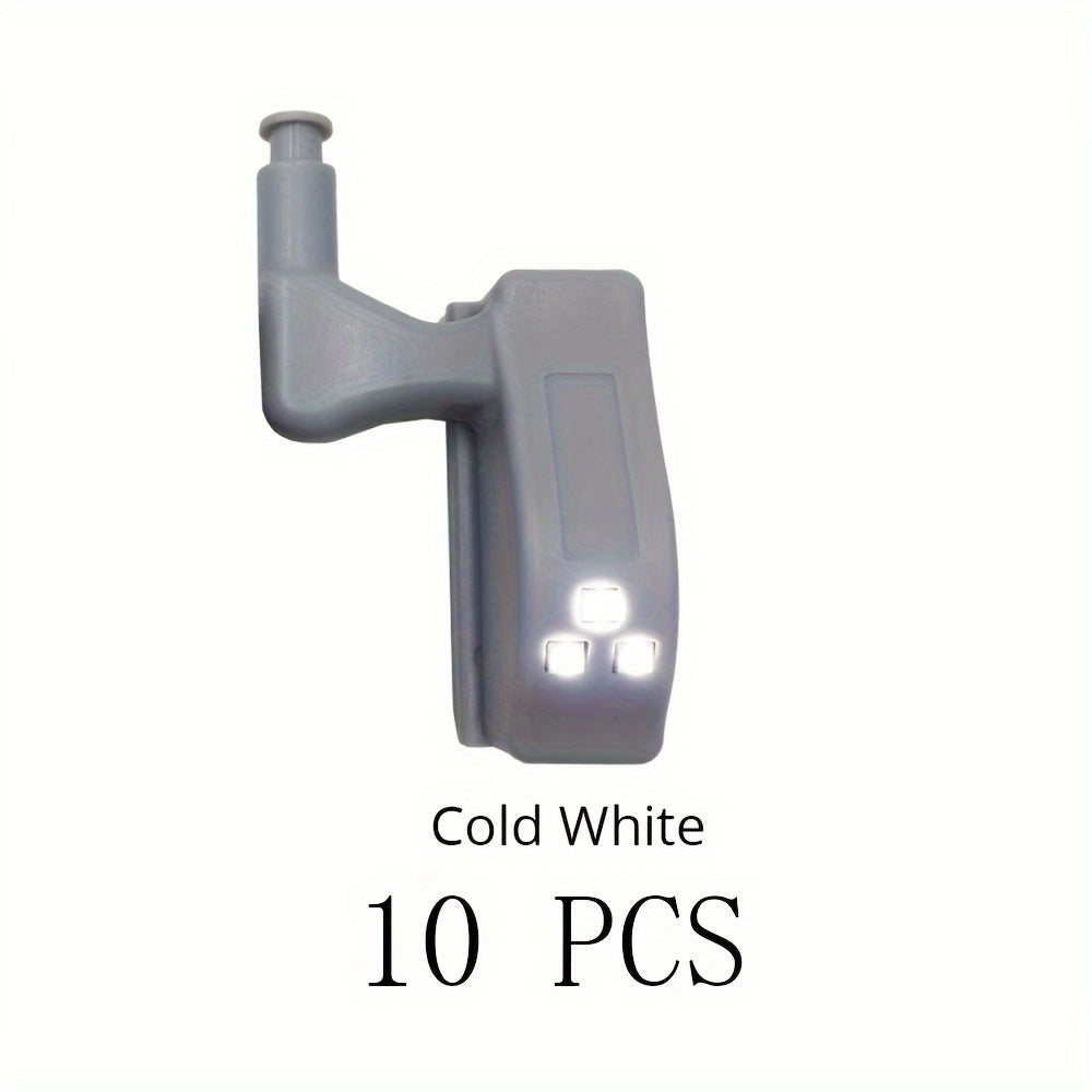 10pcs RGB LightMe LED Hinge Lights with Touch Activation, Adjustable Height, and Energy-Saving Motion Sensor. Suitable for Wardrobe, Bathroom, and Storage Doors. Light Gray Plastic. High