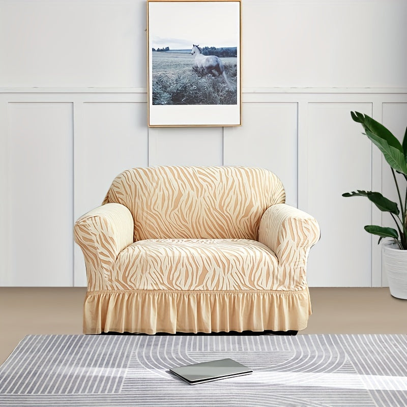 Stretch sofa slipcover with skirt, suitable for all seasons. Elastic cover for living room and office decor.